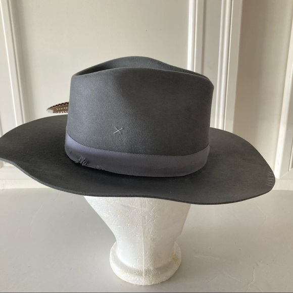 NWT Lovely Bird Malibu x Free People Gray Embroidered Distressed Wool Hat Sz S main image 5